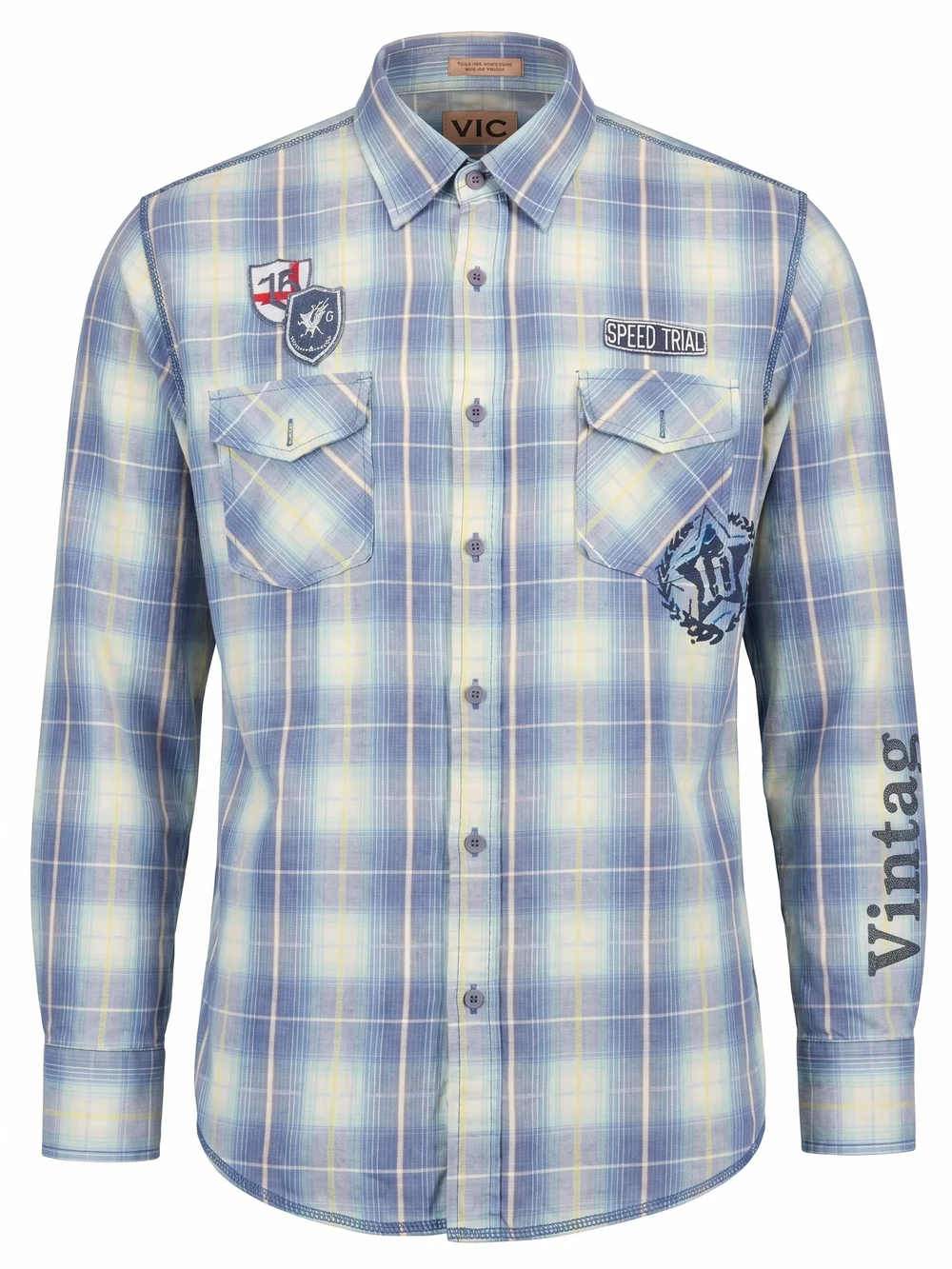 Vintage Heroic Rescue Blue Plaid Men’s Shirt Size Medium
